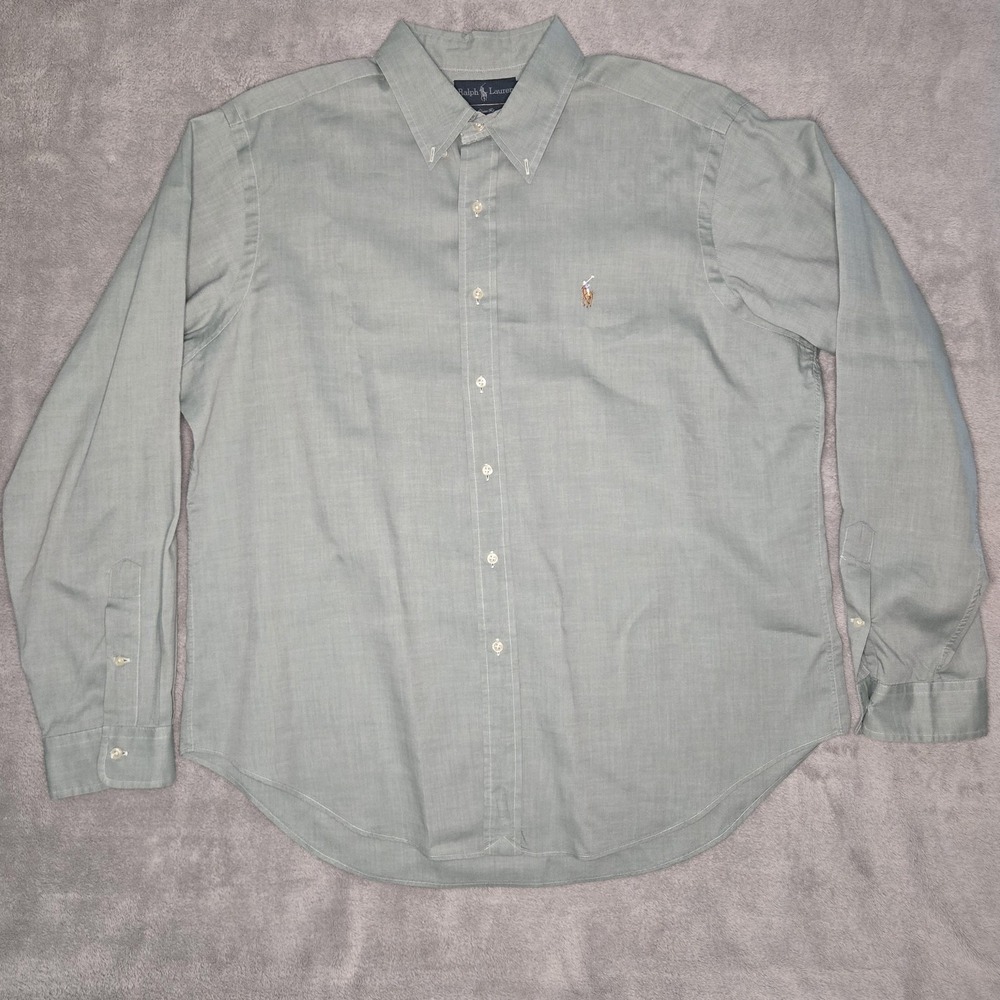 Ralph Lauren Button Down Shirt Mens XL Gray Classic Fit Flesh Pony Long Sleeve